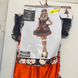 Celebrate It Day of the Dead Lady Costume - Black and Orange